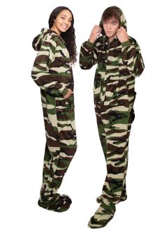 Camouflage Hoodie Footed Onesie Pajamas With Hood